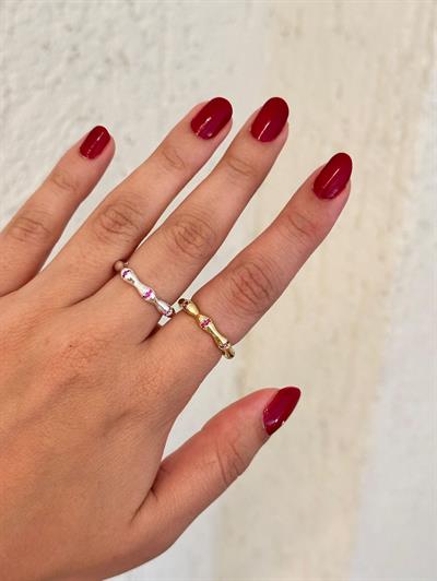 Altın Kaplama Taşlı İnce Bombeli Silver Yüzük