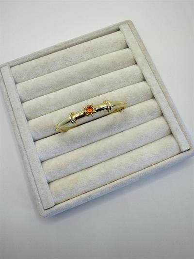 Altın Kaplama Çiçek Detaylı Turuncu Taşlı Kelepçe