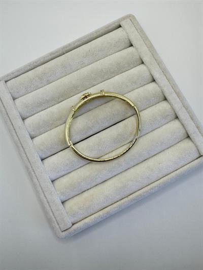 Altın Kaplama Çiçek Detaylı Turuncu Taşlı Kelepçe