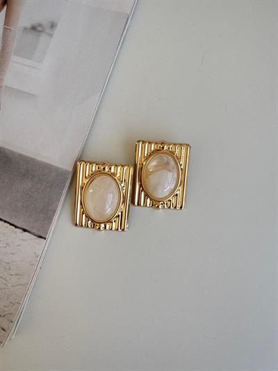 Altın Kaplama Vintage Küpe (krem)