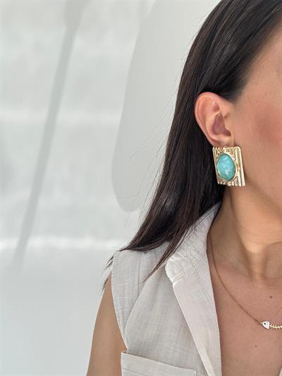 Altın Kaplama Vintage Küpe (turkuaz)