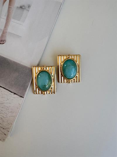 Altın Kaplama Vintage Küpe (turkuaz)