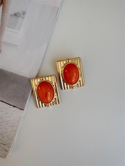 Altın Kaplama Vintage Küpe (turuncu)