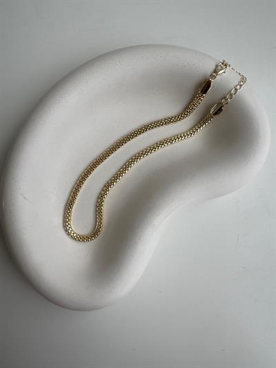 Altın Kaplama Yassı Hasır Kolye (14k)