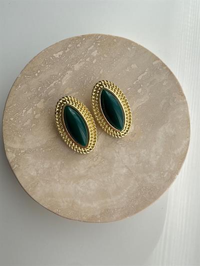 Altın Kaplama Yeşil Bohem Oval Küpe