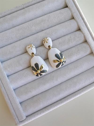 Altın Kaplama Yeşil Çiçekli Küpe