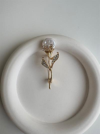 Beyaz Sedefli Taşlı Çiçek Broş