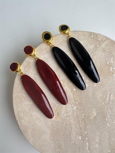 Bordo Oval Sallantılı Gold Detaylı Küpe