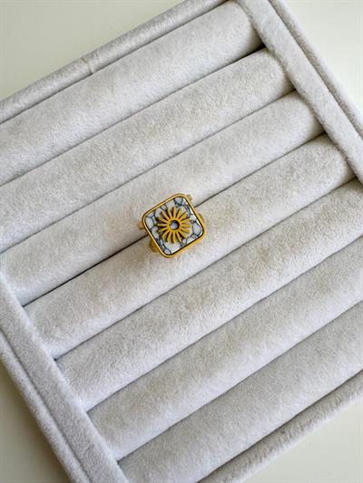 Çelik Beyaz Kare Taşlı Yüzük