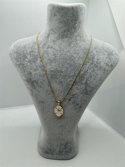 Çelik Beyaz Mineli Yıldız Detaylı Kolye