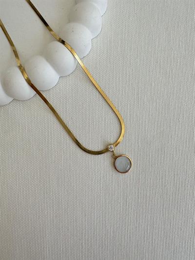 Çelik Beyaz Taşlı Italyan Kolye