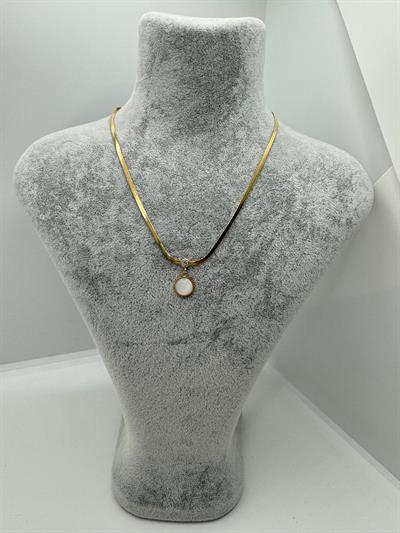 Çelik Beyaz Taşlı Italyan Kolye