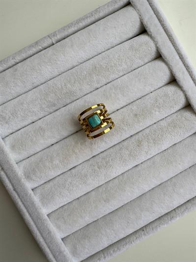 Çelik Mavi Taşlı Otantik  Yüzük