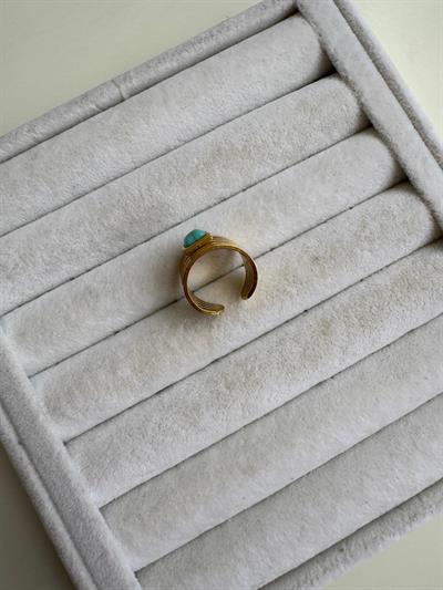 Çelik Mavi Taşlı Otantik  Yüzük