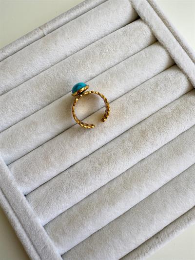 Çelik Mavi Taşlı Oval Otantik Yüzük