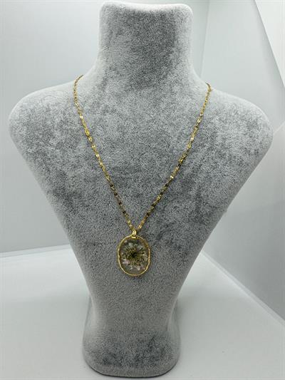 Çelik Çiçek Detaylı Şeffaf Kolye