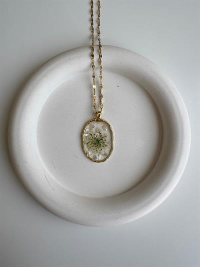 Çelik Çiçek Detaylı Şeffaf Kolye