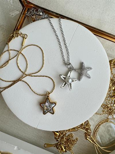 Çelik Deniz Yıldızı İncili Kolye