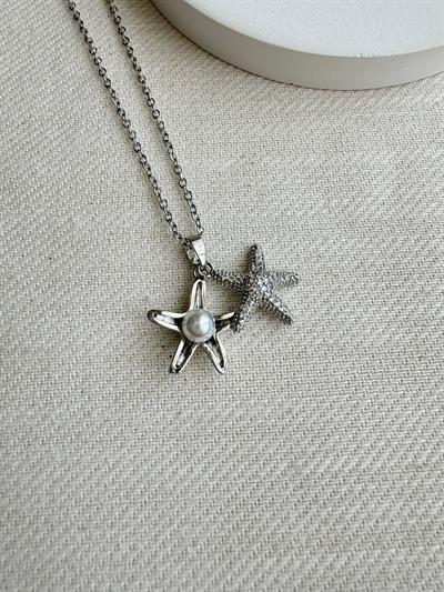Çelik Deniz Yıldızı İncili Kolye