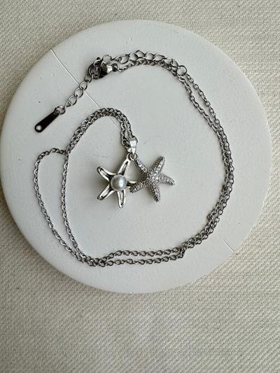 Çelik Deniz Yıldızı İncili Kolye