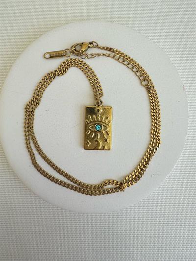 Çelik Dikdörtgen Taşlı Göz Detaylı Kolye