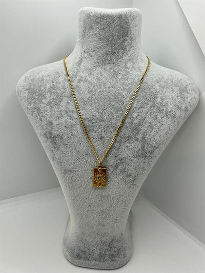 Çelik Dikdörtgen Taşlı Göz Detaylı Kolye