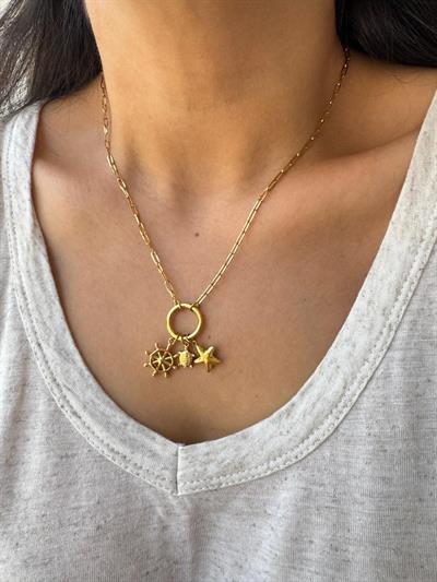 Çelik Dümen Charmlı Zincir Kolye