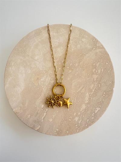 Çelik Dümen Charmlı Zincir Kolye