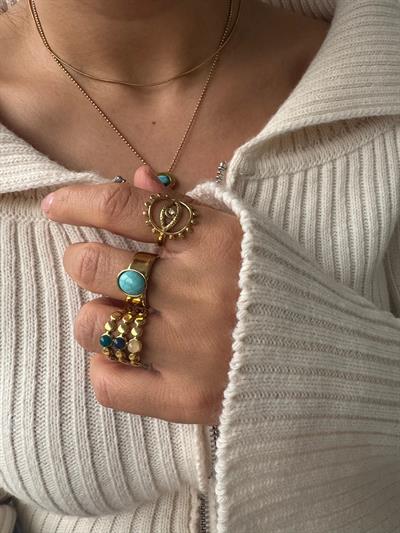 Çelik Firuze Taşlı Yüzük