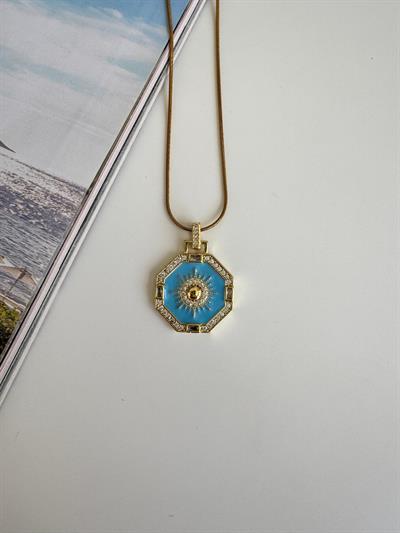 Çelik Geometrik Taşlı Kolye