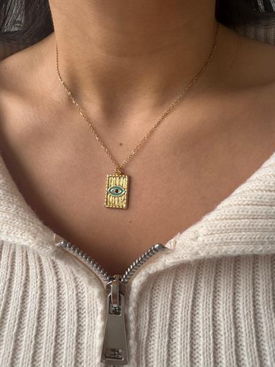 Çelik Göz Detaylı Plaka Kolye