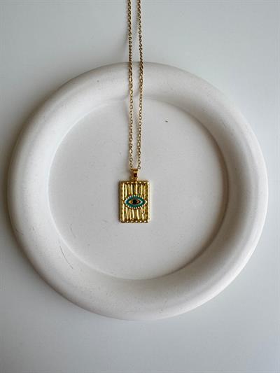 Çelik Göz Detaylı Plaka Kolye