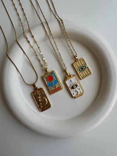 Çelik Beyaz Plaka Göz Detaylı Kolye