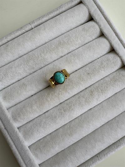 Çelik Firuze Taşlı Yüzük