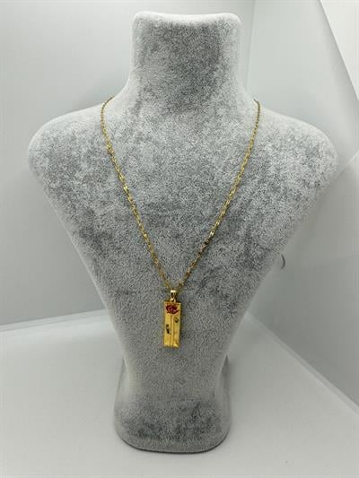 Çelik Gül Detaylı Dikdörtgen Plaka Kolye