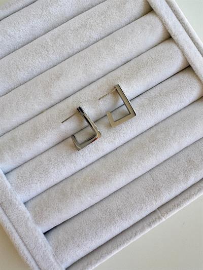 Çelik Dikdörtgen Taşlı Silver Küpe