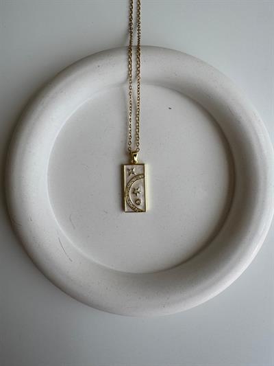 Çelik İnce Dikdörtgen Sedefli Plaka Kolye