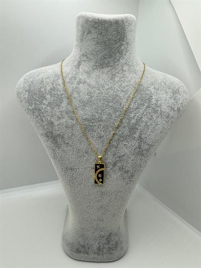 Çelik İnce Dikdörtgen Siyah Plaka Kolye