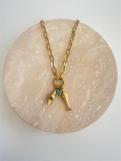 Çelik İstiridye Charmlı Zincir Kolye