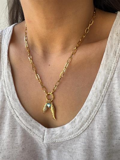 Çelik İstiridye Charmlı Zincir Kolye