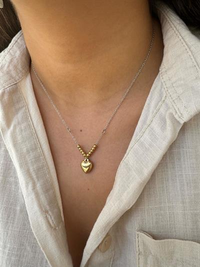 Çelik Kalpli Zincir Kolye (silver zincir)