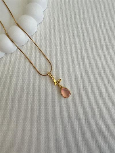 Çelik Kelebekli Damla Kolye (gold)
