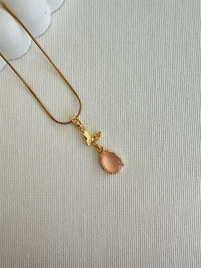 Çelik Kelebekli Damla Kolye (gold)