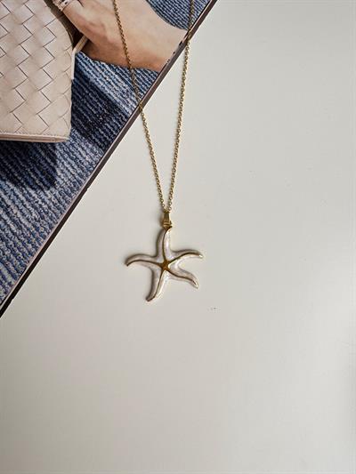 Çelik Krem Sedefli Deniz Yıldızı Kolyesi