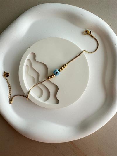 Çelik Küp Detaylı Mavi Göz Halhal