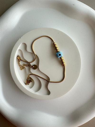 Çelik Küp Detaylı Mavi Göz Halhal