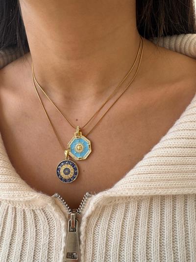 Çelik Mavi Burç Kolyesi