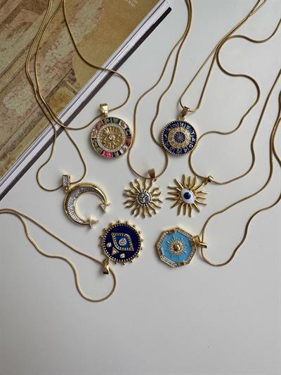 Çelik Geometrik Taşlı Kolye