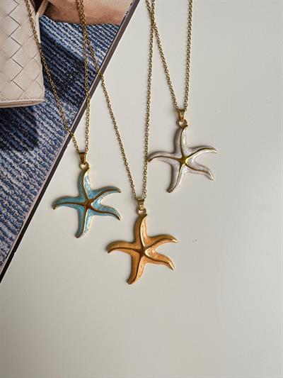 Çelik Mavi Sedefli Deniz Yıldızı Kolyesi