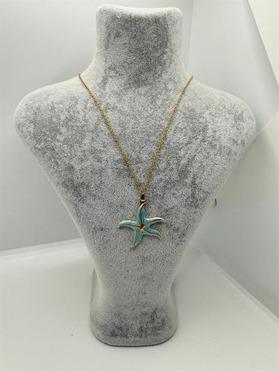 Çelik Mavi Sedefli Deniz Yıldızı Kolyesi